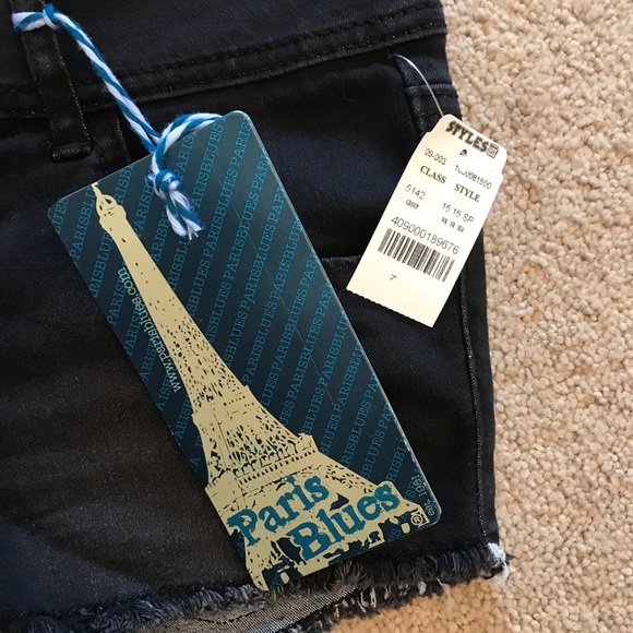 Paris Blues Black Denim Shorts NEW Size 7 Raw Frayed Hem Low Rise Shorty Shorts - Picture 3 of 10